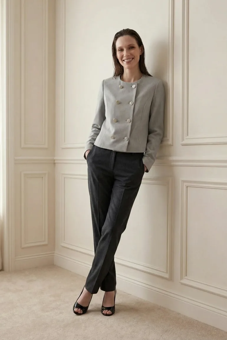 MY FASHION Tailored Short Buttoned Tweed Jacket - 1