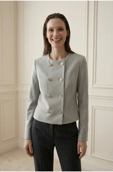 MY FASHION Tailored Short Buttoned Tweed Jacket