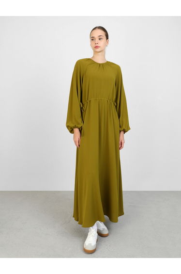 Olive Green Balloon Sleeve Maxi Dress
