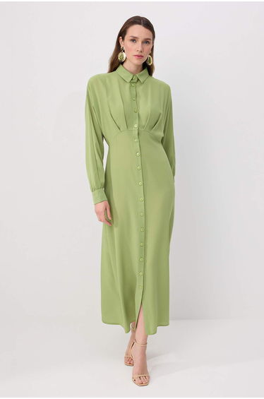 Light Green Unlined Plain Woven Dress&Jumpsuit Jessica Hijab Dress
