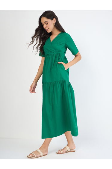 Women Green Wrap Dress