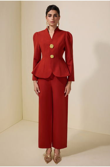 Solid Metal Button Blazer & Pants Set