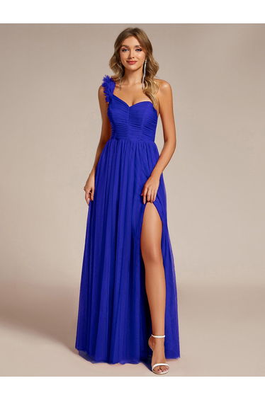 ever CLOE|Sweetheart Neckline One Shoulder with Floral Tulle High Slit Bridesmaid Dress