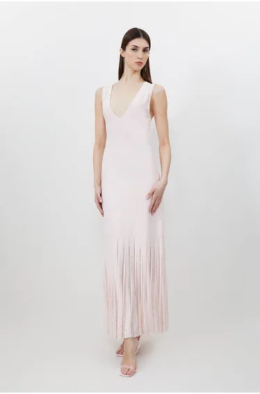 Viscose Blend Sheer Skirt Maxi Knit Dress