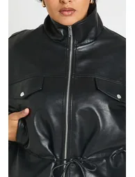 Plus Funnel Neck Faux Leather Jacket - black - 3