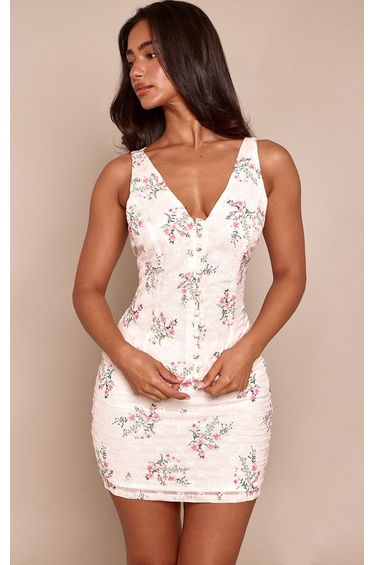 Petite White Floral Embroidered Low Rise Micro Mini Skirt Co-ord product thumbnail 4