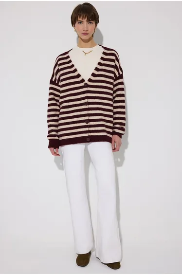 STRIPED OVERSIZE KNIT CARDIGAN