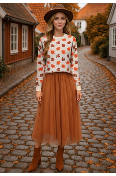 Maple Leaf Long Sleeves Oversized Knit Sweater in Ivory