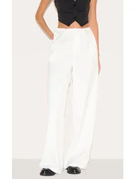 White Adjustable Waistband Detail Tailored Trousers - 1