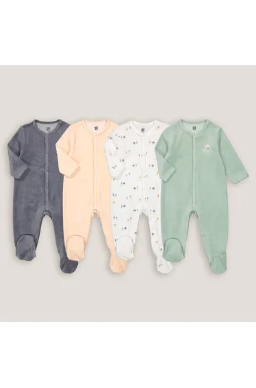 Pack of 4 Sleepsuits in Velour