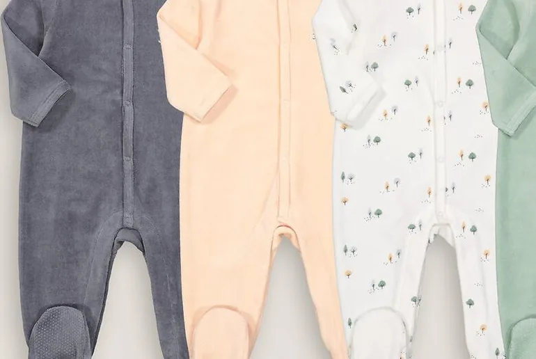 Pack of 4 Sleepsuits in Velour - 1