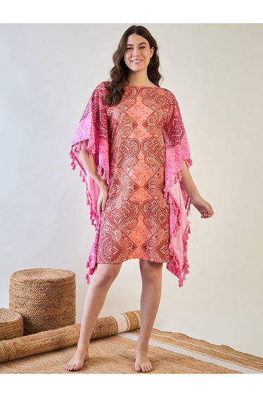PinkÂ PaisleyÂ Printed CrapeÂ Kaftan NightdressÂ withÂ TasselÂ Details