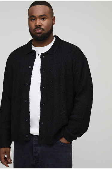 Plus Basic Boxy Brushed Knitted Shirt - black