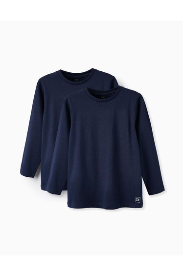 PACK OF 2 LONG SLEEVE T-SHIRTS FOR BOYS DARK BLUE