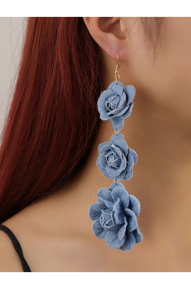 Blue Denim Rose Dangle Earrings