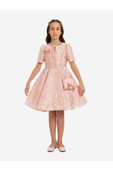 Dress & Fleur Girls Elegant Dress with Matching Bag in Pink