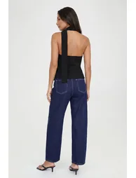 Scarf Detail Plunge Tailored Top - black - 2