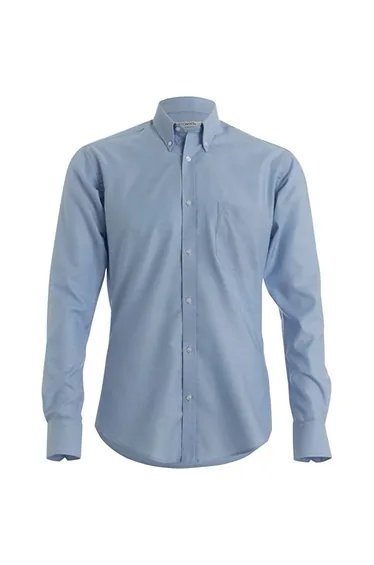 Kustom Kit Mens Oxford Slim Long-Sleeved Shirt - Light Blue
