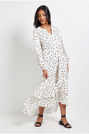 Petite Spot Print Button Midi Shirt Dress
