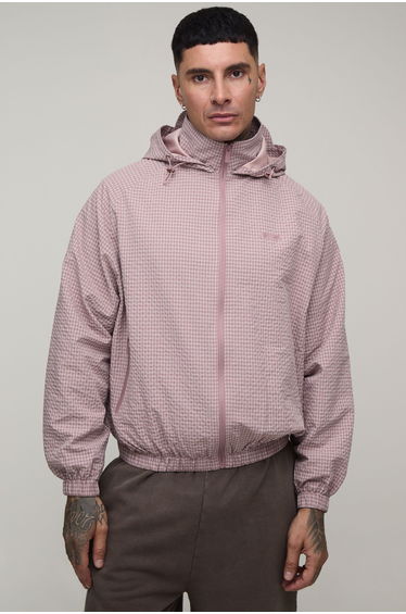 Tall Oversized Boxy Check Hooded Toggle Cagoule - pink