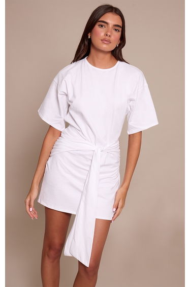White Wrap Detail T-Shirt Dress