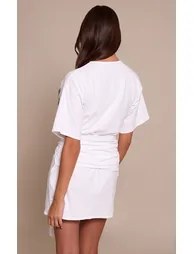 White Wrap Detail T-Shirt Dress - 1