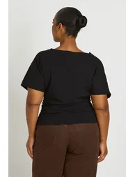 Plus V Neck Plunge Angel Sleeve Top - black - 1