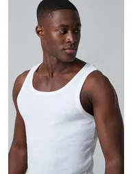 Man Active Gym Muscle Fit Ribbed Vest - white - 2