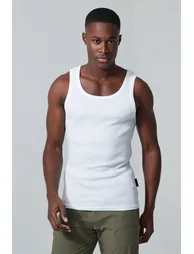Man Active Gym Muscle Fit Ribbed Vest - white