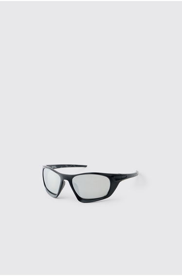 Plastic Silver Lens Racer Sunglasses - black