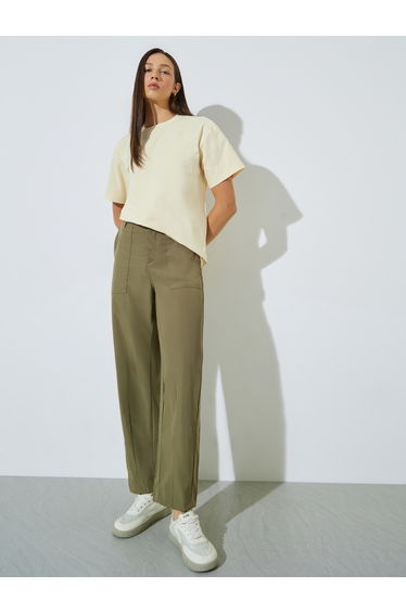Olive Baggy Fit Solid Pants