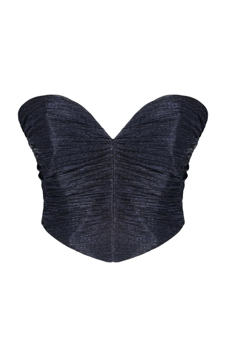 Navy Blue Crop Knitted Shiny Bustier