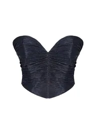 Navy Blue Crop Knitted Shiny Bustier
