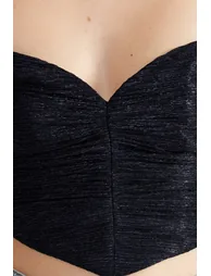 Navy Blue Crop Knitted Shiny Bustier - 7