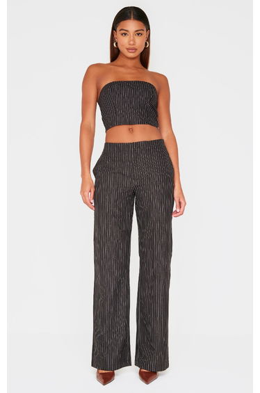 Black Tailored Woven Glitter Pinstripe Bandeau Top