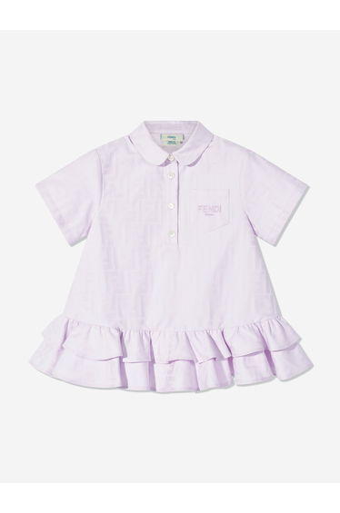 Fendi Baby Girls Logo Pocket Dress in Purple