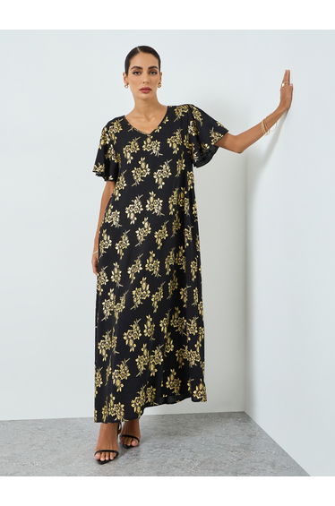 Women Floral Printed Short Sleeve Jalabiya