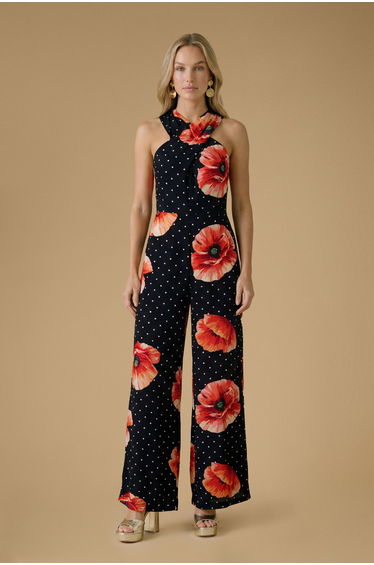 Halter Cross Neck Viscose Printed Jumpsuit