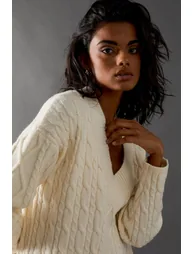 Cosy Cable Knit V Neck Maxi Jumper Dress - 3