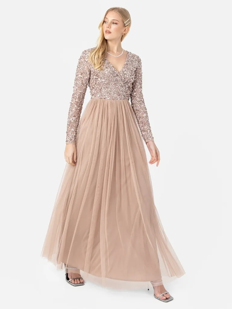 knee length dresses for ladies Scarlet | Pale Pink Square-Neck Embellished Maxi Dress