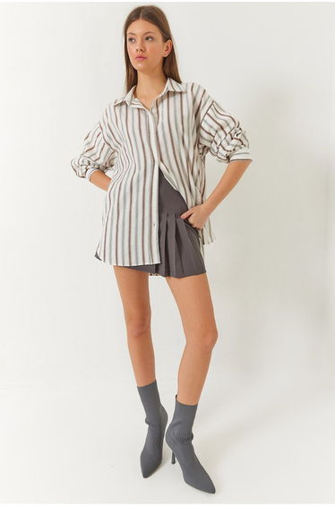 Women's Linen Oversize Striped Basic Shirt