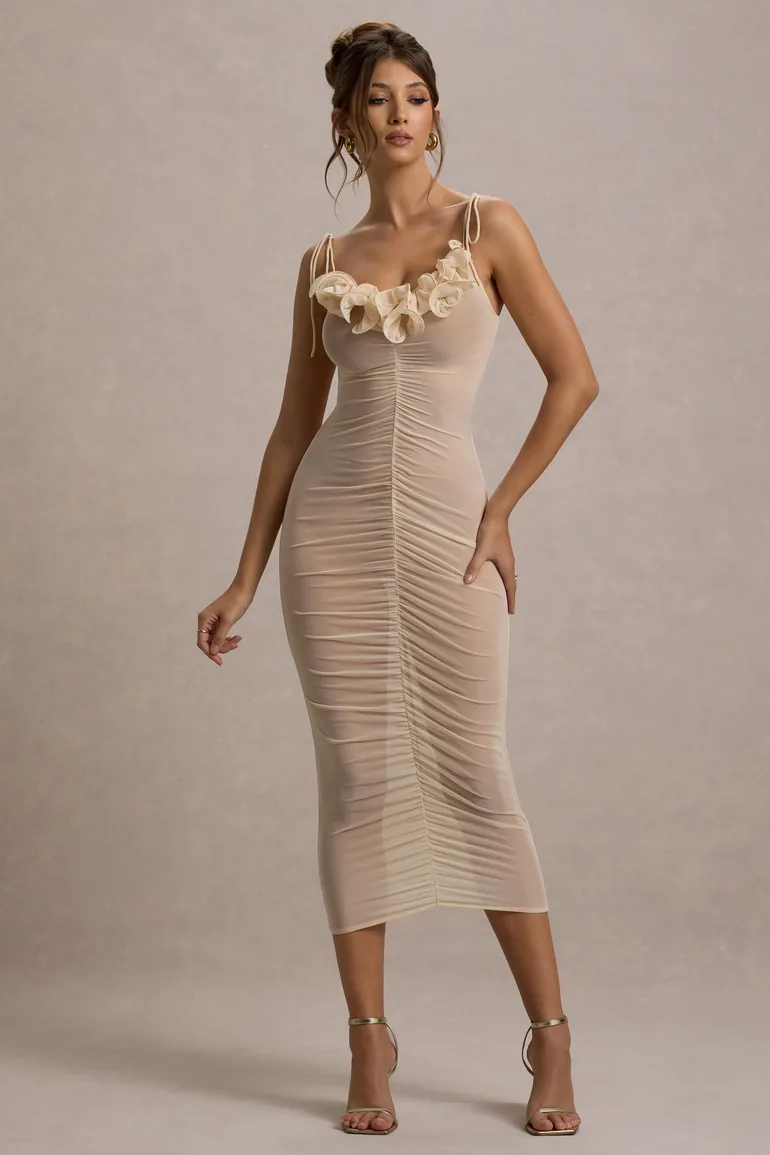 couture midi dresses Andrea & Leo Couture A1485 Shimmer Floral Midi Dress Light Blue (SkyBlue) / 12
