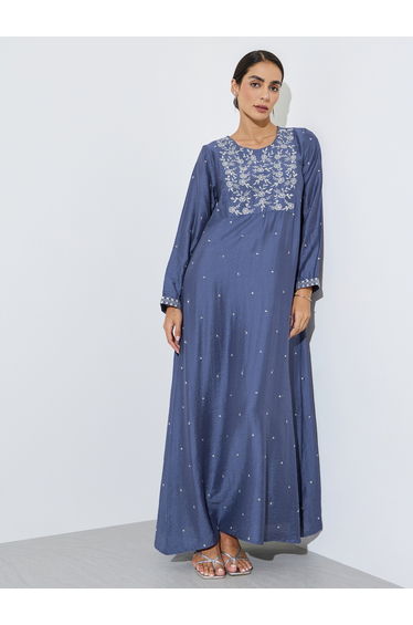 Blue Embroidered A-Line Jalabiya