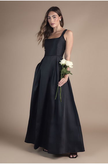 Scoop Neck Full Skirted Twill Bridesmaid Dress