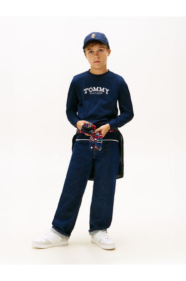Tommy Hilfiger Boys Monotype Print Long Sleeve T-Shirt in Navy