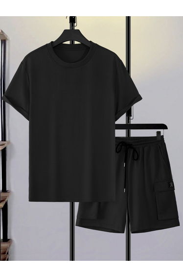 Men Short Sleeve T-Shirt and Pocket Detail Shorts Co-Ords
