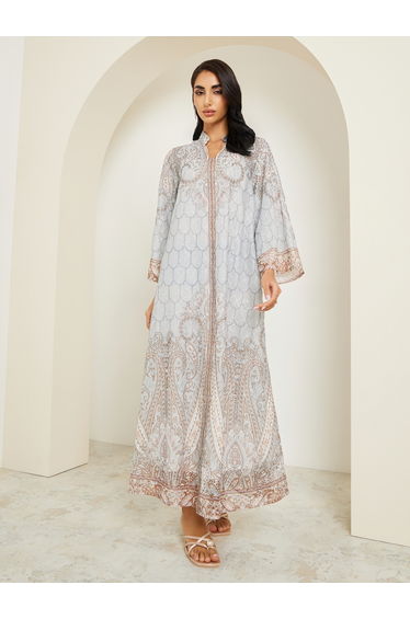 Women Printed Jalabiya with Rhinestone Embellishment