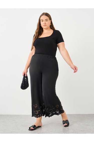 Plus Wide Leg Pants with Cut-Out Hem