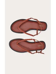 Rust Nylon Tube Toe Thong Flat Sandals - 1