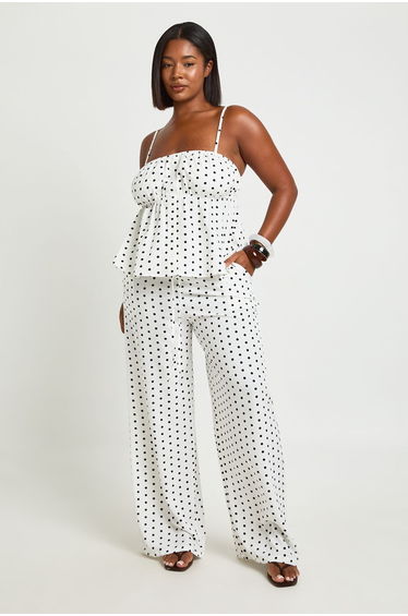 Plus Polka Dot Wide Leg Trouser - white